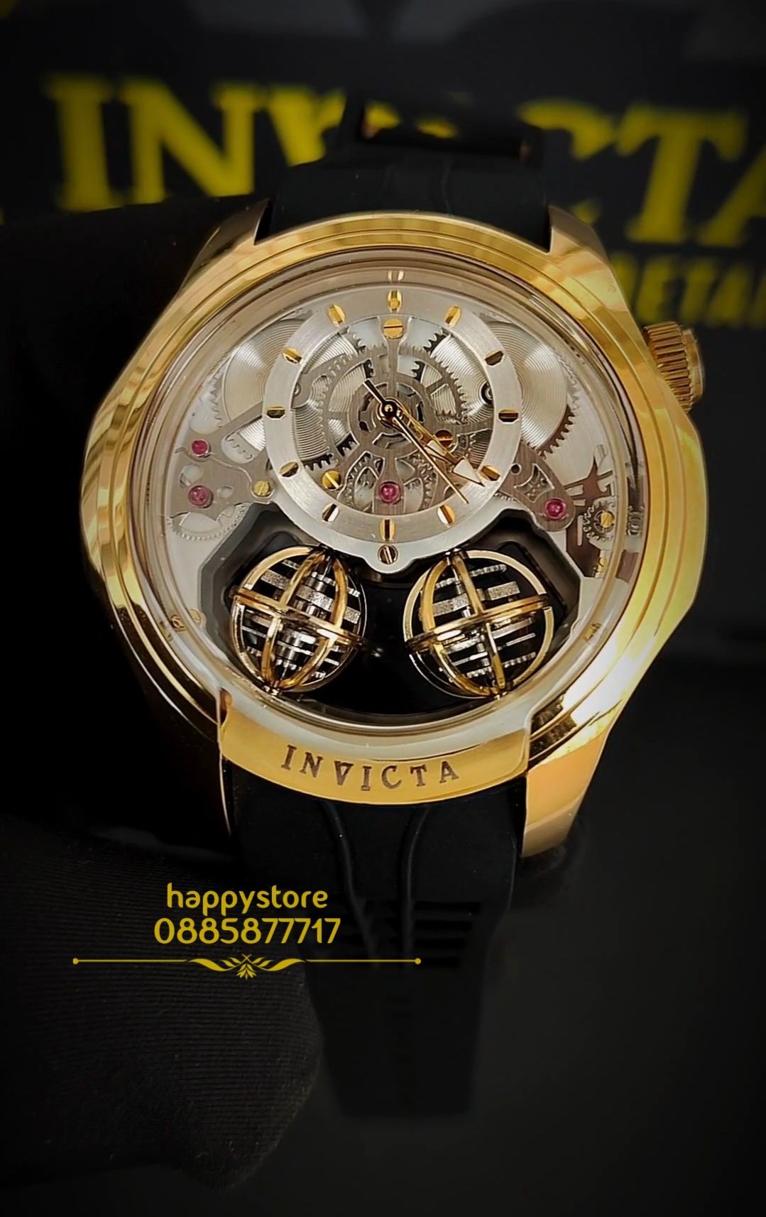 INVICTA Specialty Skeleton Gold/Black 46 mm,Инвикта нов ръчен часовник