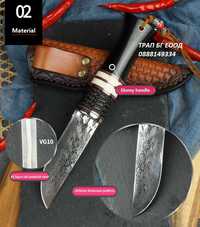 Ловен нож DMK-22 Дамаскова стомана и VG10 АБАНОС и ест. Кожа