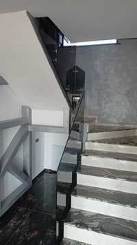 Balustrade sticla securizata si inox, scari, inox placate cu granit,