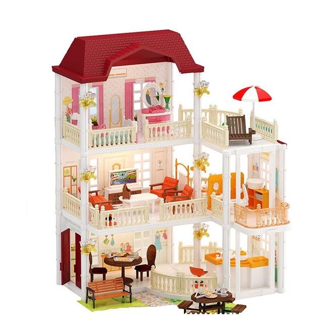 Триетажна къща за кукли и обзавеждане