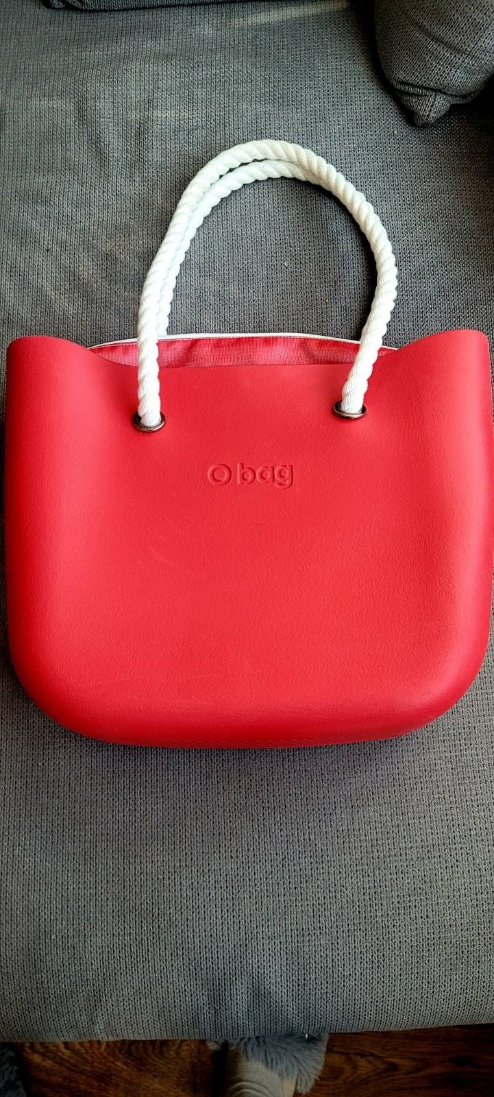 Голяма червена чанта O bag с въжени дръжки