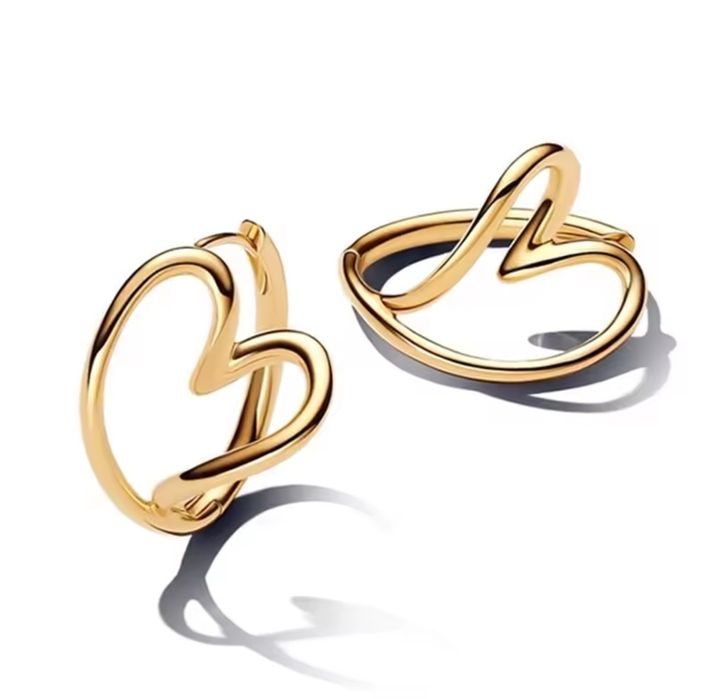 Cercei Pandora inimă cu aspect organic placați cu aur