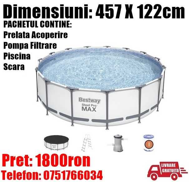 Piscina Copii Rotunda Cadru Metal 457x122cm SET Complet TrasGRATUIT CJ