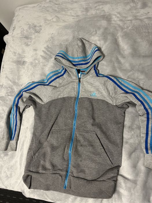 Адидас 3-ленти сив със сини ленти