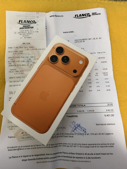 Iphone 17 Pro 256 gb SIGILAT ! Garantie 4 ani +ASIGURARE ! Portocaliu