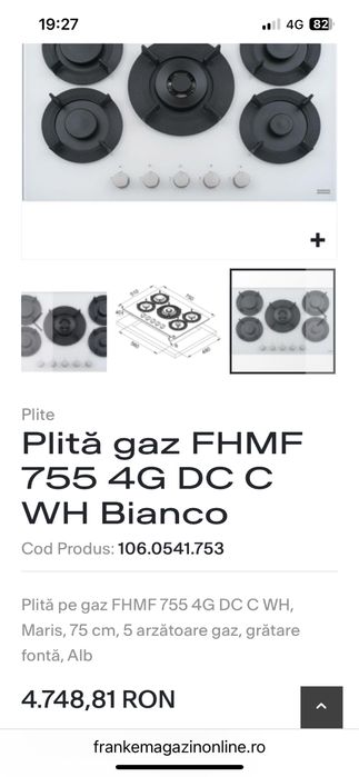 Plita pe gaz 5 arzatoare FRANKE