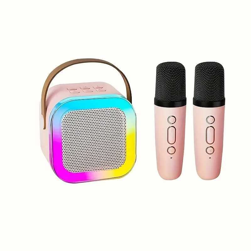 Boxa externa Karaoke pentru copii cu 2 microfoane - ALB-BEJ sau ROZ