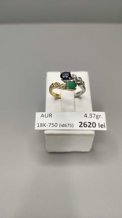Inel aur 18 Karate, in 2 culori, ajustabil, pietre pretioase (4.37 gr)