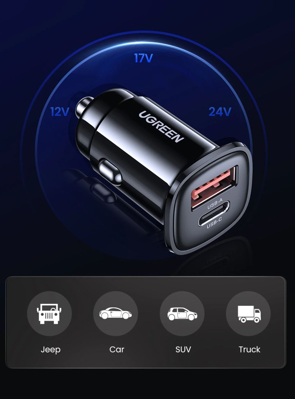 UGREEN car charger 48 watt (Зарядное устройство для автомобиля)