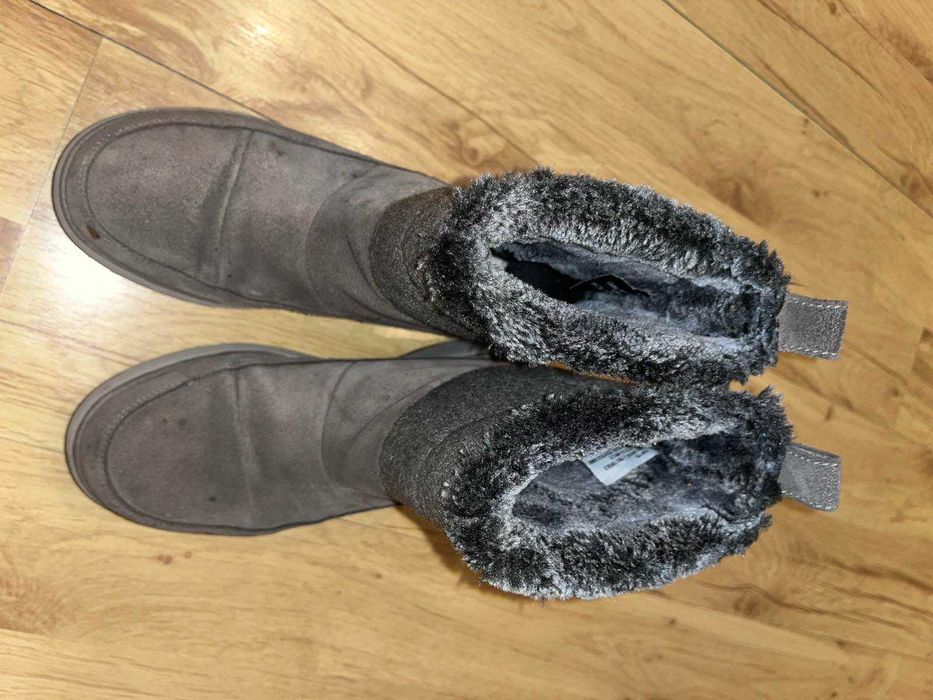 Clark's кожени ботушки сиви с вълна подметка-платформа