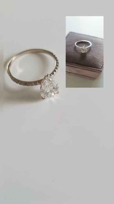 Inel diamant 2,14 ct,aur alb 14 k,Pear Brilliant,premium