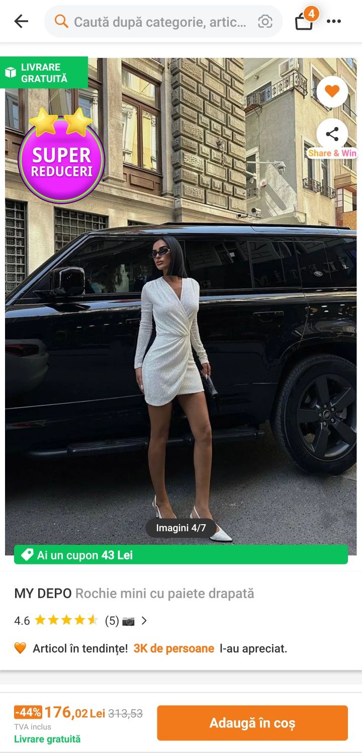 Rochie mini cu paiete drapată