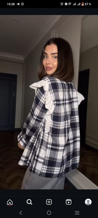 Стильная кофта от бренда в клетку осенний весенний с нежной кружевом