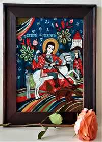 Icoană pictată pe sticlă- Sfântul Mare Mucenic Gheorghe