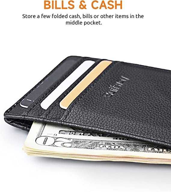 Portofel Slim Buffway, piele, minimalist, RFID blocker, sigilat/cutie