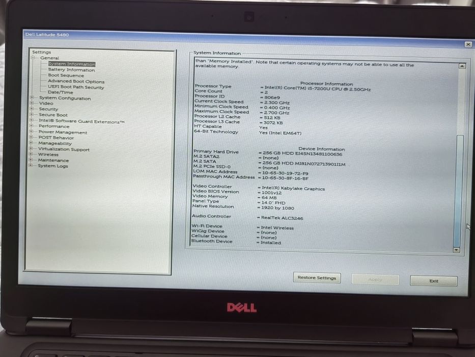 Vand Dell Latitude 5480 i5