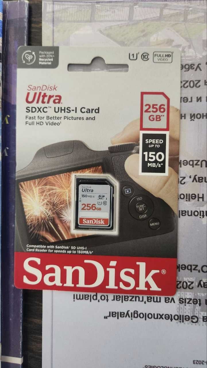 SanDisk Ultra SDXC 256GB UHS-I U1, R 150 МБ/с Карта памяти фотоаппарат