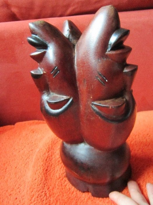 cadou rar sculptura lemn superba-arta africana,colectie-Trei Feţe