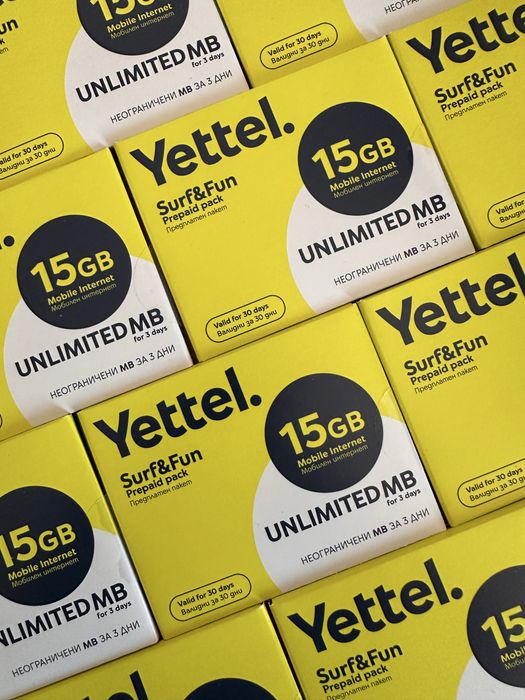 Предплатена карта  sim card Yettel Surf&Fun 15GB - Мобилен Интернет