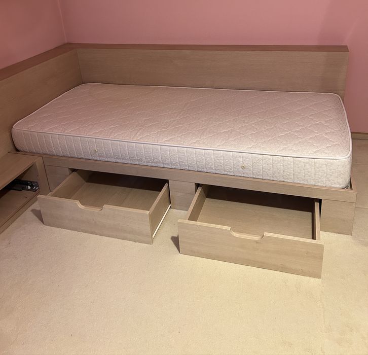 Pat o persoană 90x200 cm cu saltea și sertare – complet