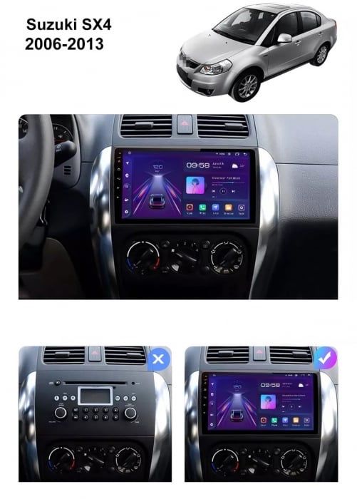 Navigatie Android Suzuki SX-4 ,  Carplay Youtube Waze + Camera
