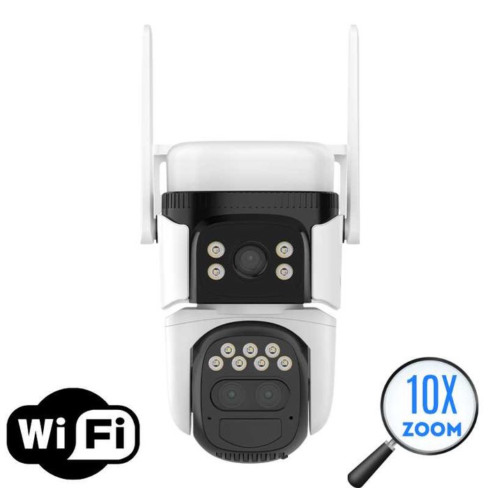 Camera Supraveghere WIFI Dubla cu 3 Lentile 6MP, Zoom 10X