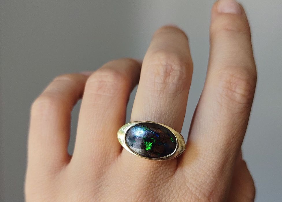 (PROMO) Inel unisex, designer, aur 18k cu boulder opal, certif