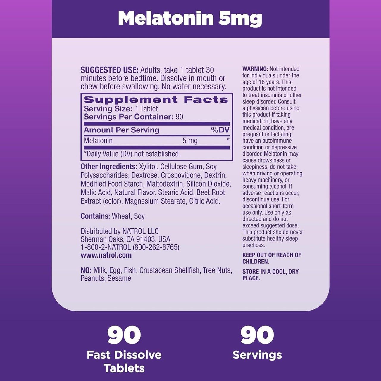 Natrol Мелатонин 5 мг, пищевая добавка со вкусом клубники для спокойно