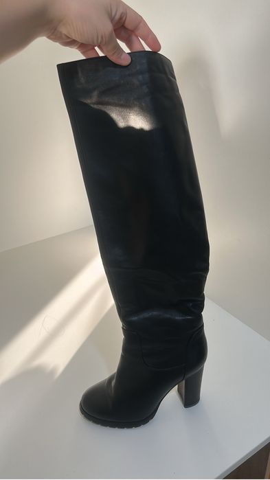 Кожаные сапоги батфорды, на высоком каблуке