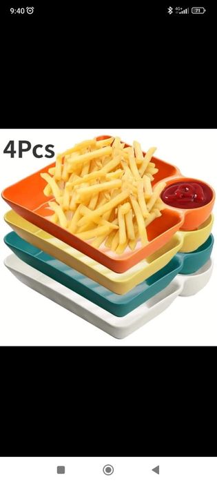 НАЛИЧНИ - Комплект от 4бр пластмасови чинии със специално отделение за