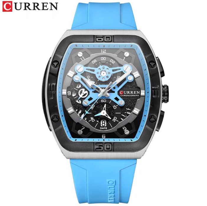 CURREN Light Blue — Мъжки хронограф със силиконова каишка