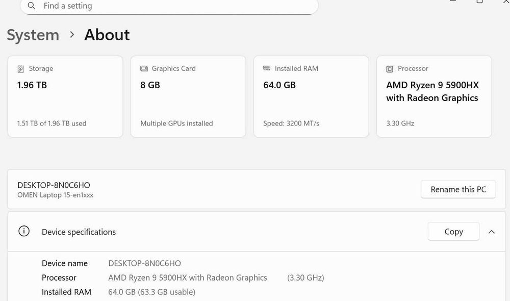 Laptop Gaming HP OMEN 15 RTX 3070 8GB, Ryzen 9 5900HX