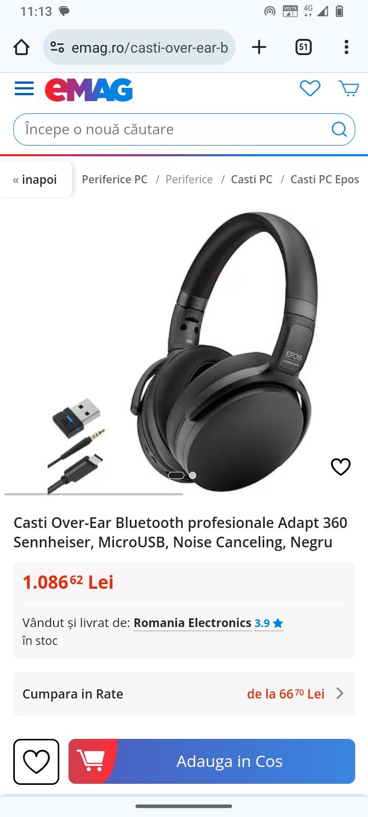 Casti Sennheiser EPOS Adapt 360