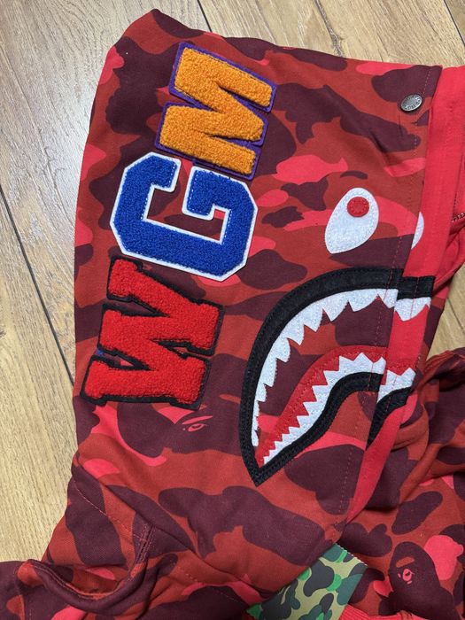 НОВО! Bape Camo Shark Wide Full Zip Double Hoodie Red суичер