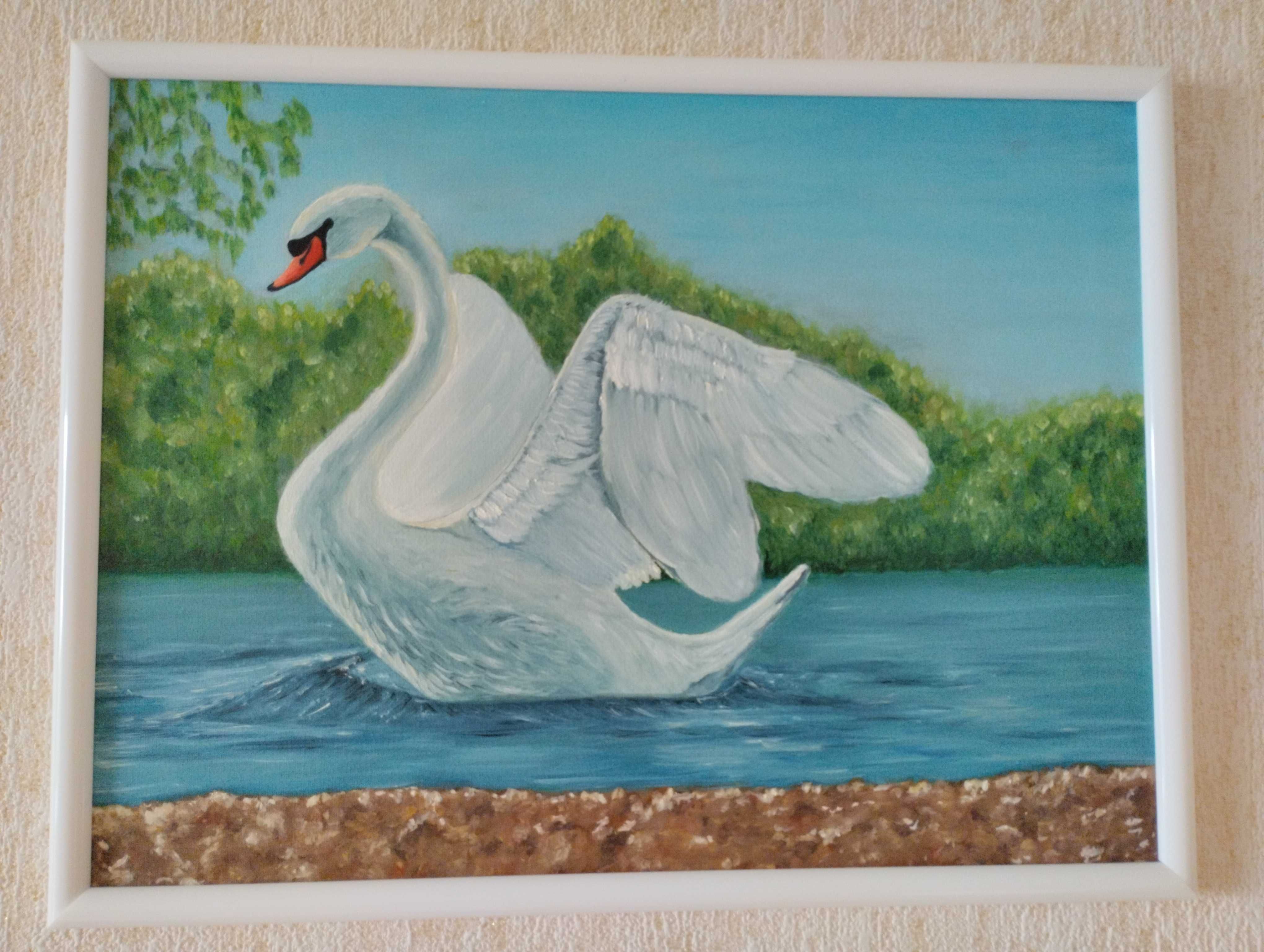 Картина маслом ручной работы "Лебедь"