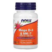 Now Foods, Витамин D3 и витамин K2 MK-7, 5000 МЕ, 60 капсул
