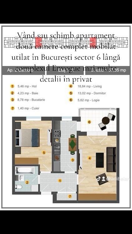 Vand sau schimb Apartament doua camere Bucuresti sec6 sau cu Auto