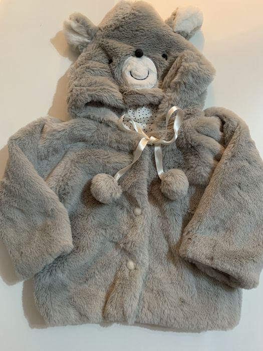 Бебешко палтенце с космест ефект и качулка мече