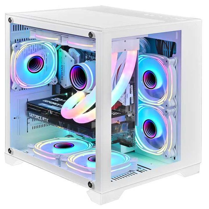Carcasa 1stPLAYER Gaming MV5, ARGB, Cube-Tower, M-ATXITX, alba
