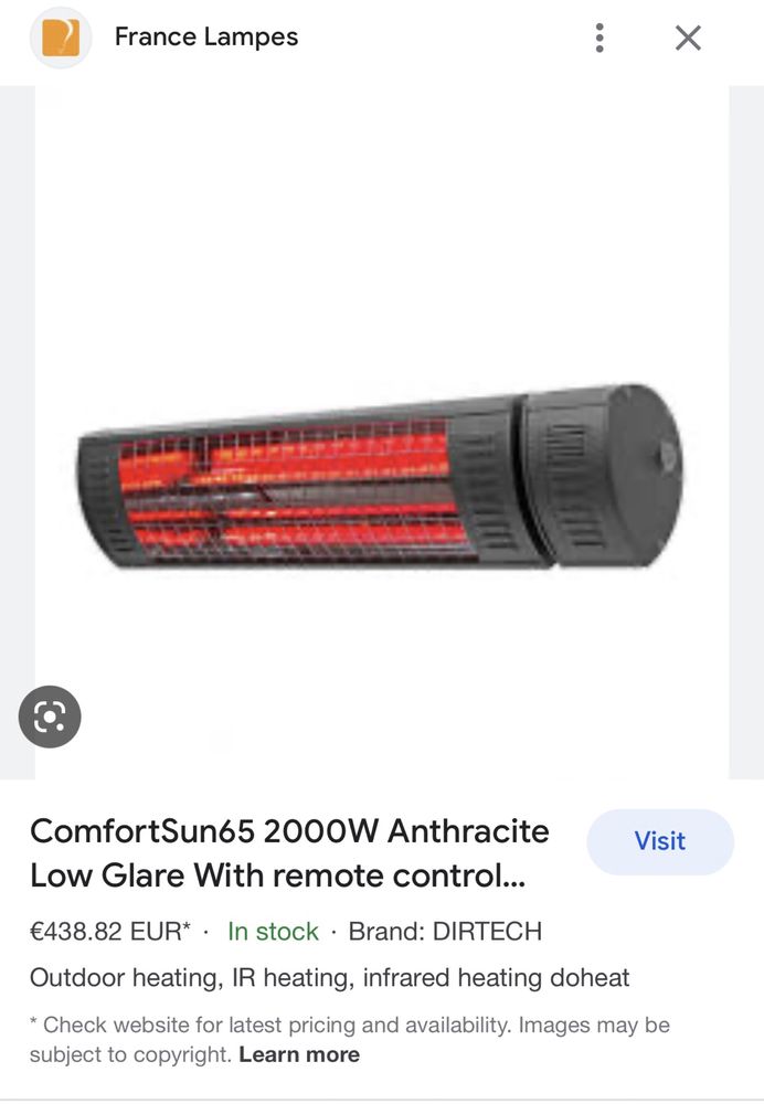 Incalzitor terasa cu infrarosu ComfortSun 65 - 2000W IP65