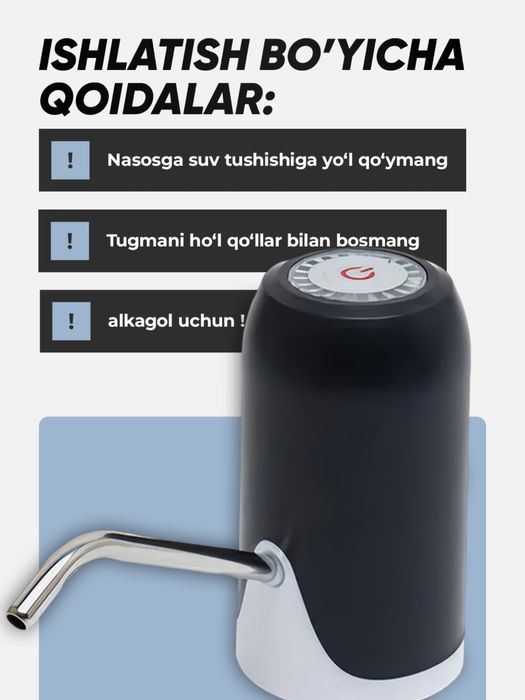 Pompa, 18.9 L, 5L, 10 L yelim idishlardan suv tortib olib beradi
