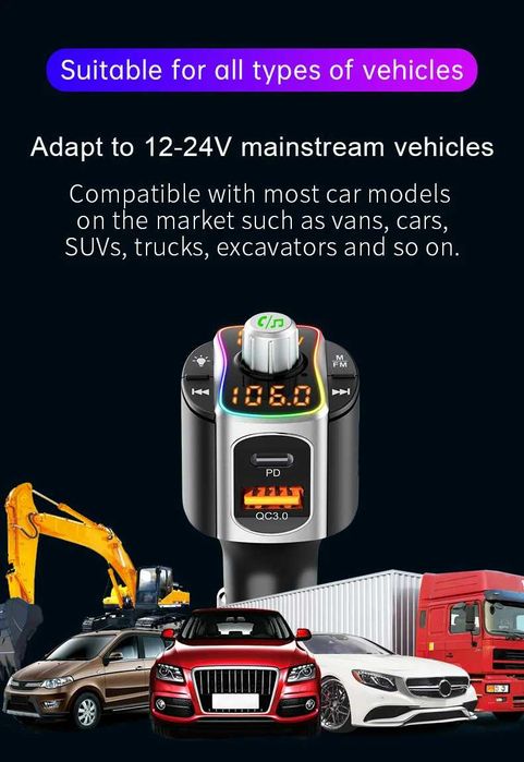 Bluetooth FM трансмитер BC67 QC 3.0 Бързо зареждане ,AUX Блутут 5.3