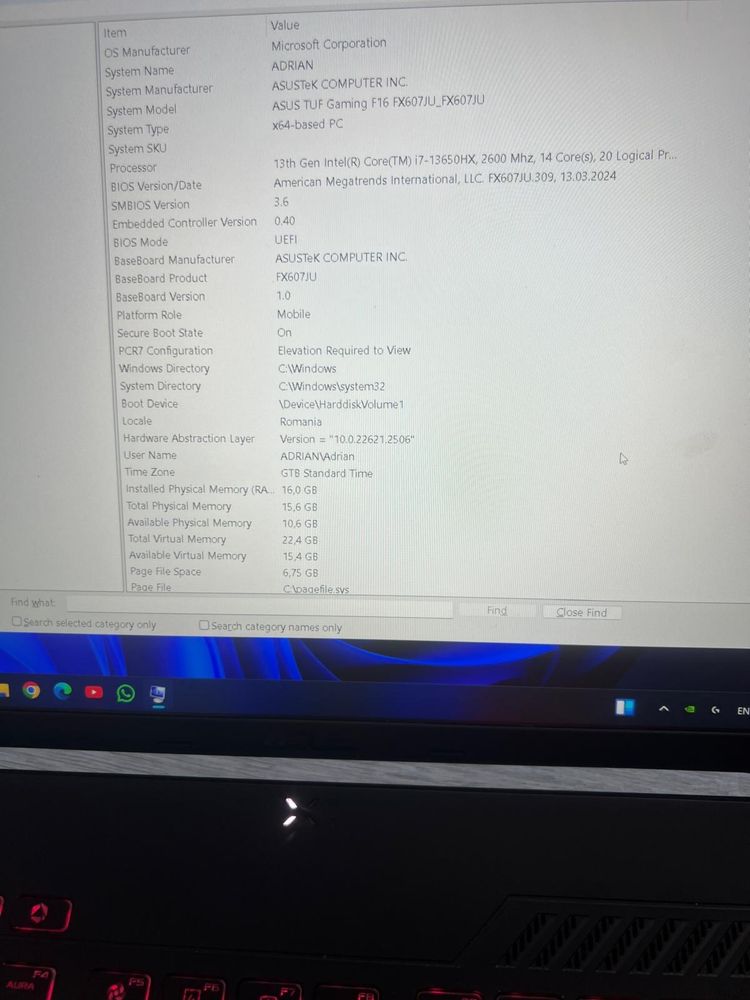 Laptop Gaming ASUS TUF F16 FX607JU