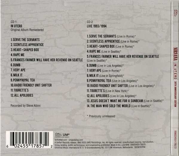 2xCD Nirvana - In Utero (1993) Deluxe Edition, 30th Anniversary