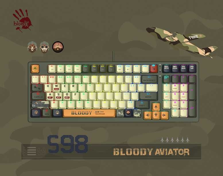 Механическая игровая клавиатура Bloody S98 (AVIATOR) RED SWITCH