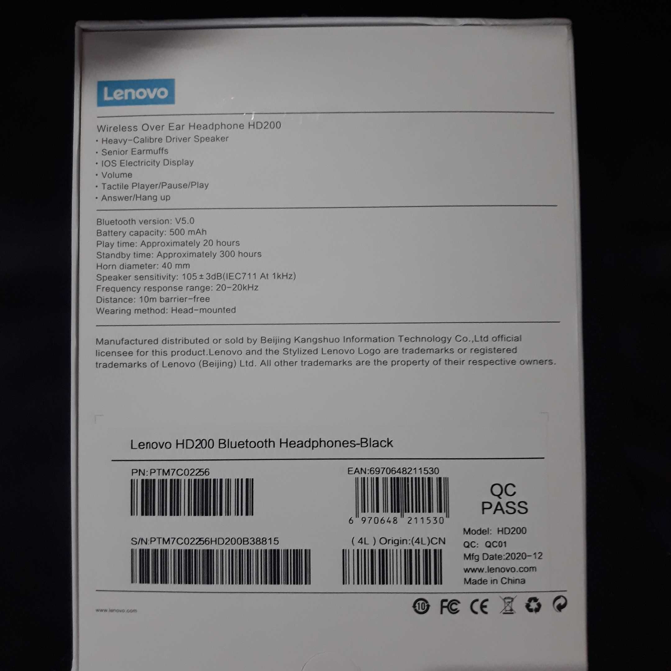 Casti wireless over ear Lenovo HD200 bluetooth 5.0 baterie 20 ore