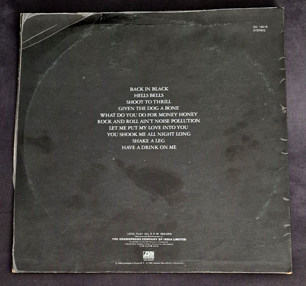 Vinyl vinil AC/DC Back In Black - Atlantic India LP 1980