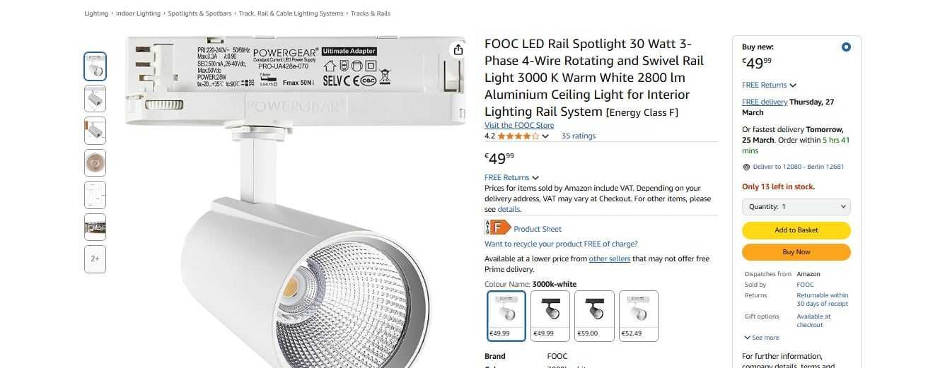 НОВ! LED Релсов Прожектор 30W – 3-Фазен, 4-Жилен, завъртащ се