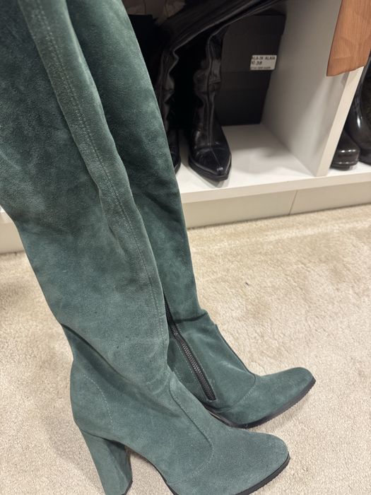 Чизми естествен велур , сини ботии зимни ботуши