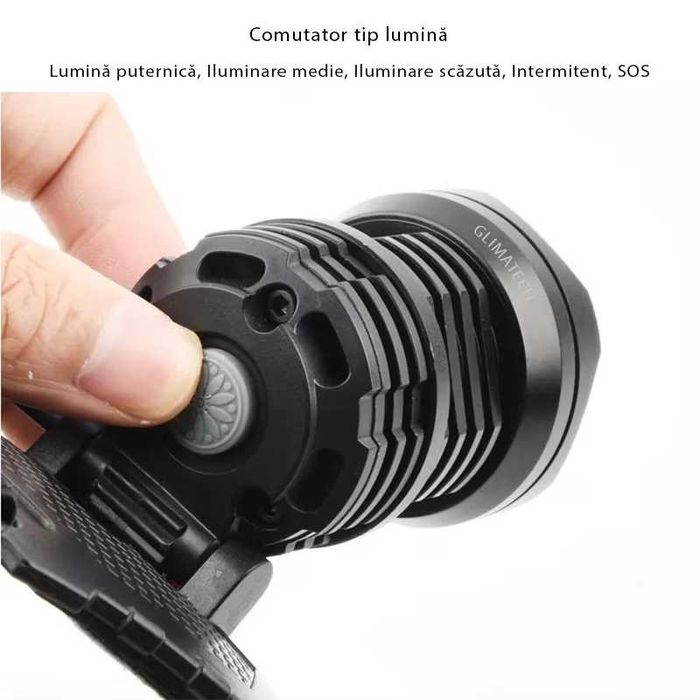 Lanterna cap profesionala 20000lm, 30w, 5 moduri, zoom, powerbank, USB